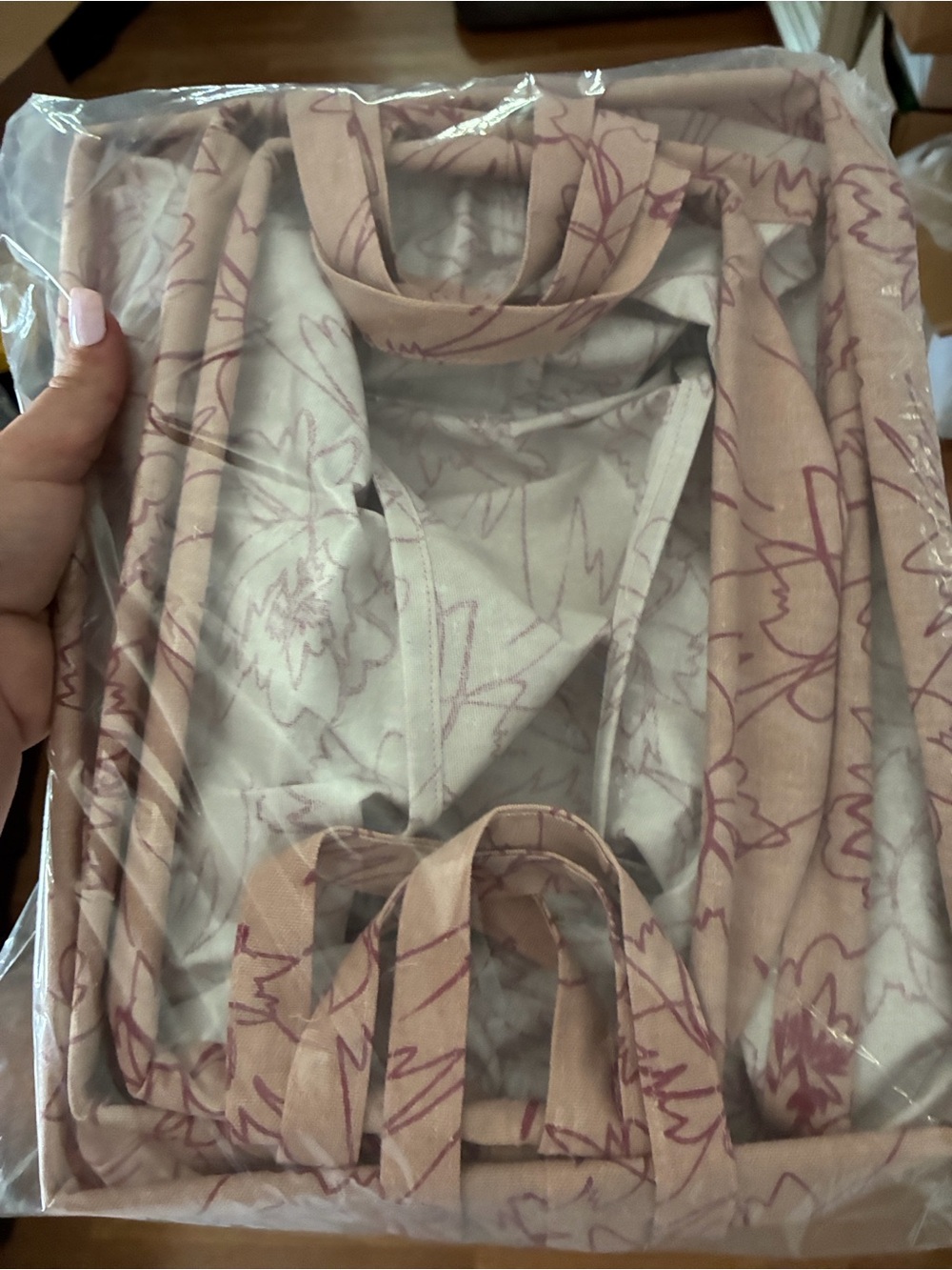 Floral Canvas Tote Bag Set in Blush Pink